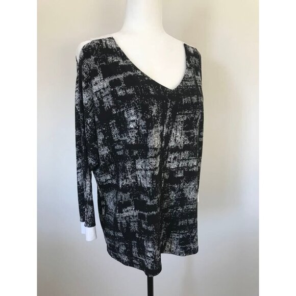 JOSEPH RIBKOFF 3/4 Sleeve Top Size 12 Black White Strap Shoulder Cuffs Stretchy - Picture 4 of 10